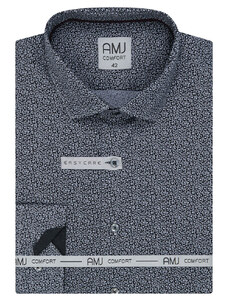 AMJ Pánská košile bavlněná, šedá hadí vzor VDBR1161, dlouhý rukáv, regular fit