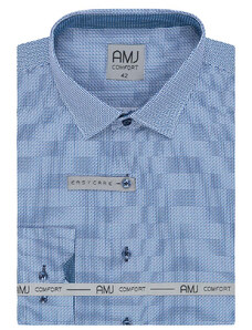 AMJ Pánská košile bavlněná, modrá kostkovaná VDBR1158, dlouhý rukáv, regular fit