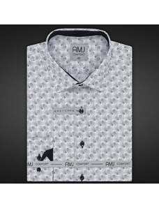 AMJ Pánská košile bavlněná, bílá tečkované káro VDBR1159, dlouhý rukáv, regular fit