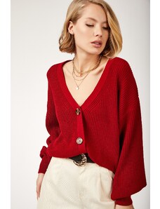 Happiness İstanbul Women's Red V-Neck Buttoned Knitwear Cardigan