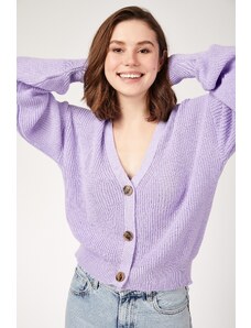 Happiness İstanbul Women's Lilac V-Neck Buttons Knitwear Cardigan