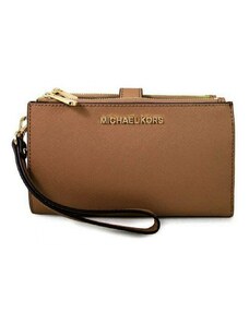 Michael Kors peněženka wristlet saffiano leather double zip luggage hnědá