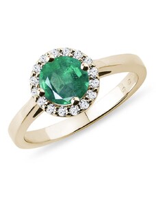 Smaragdový halo prsten s diamanty ve zlatě KLENOTA K0030103