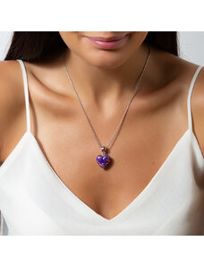 Dámsky Fialkový náhrdelník Violet Heart s ryzím stříbrem v perle Lampglas