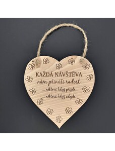 AMADEA Dřevěné srdce s textem Každá návštěva.., masivní dřevo, 16 x 15 cm