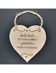 AMADEA Dřevěné srdce s textem Malá láska se časem...., masivní dřevo, 16 x 15 cm