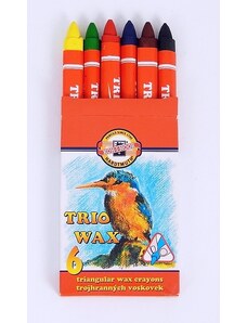 Trojhranné školní voskovky Koh-I-Noor - Voskové pastely Triowax - 6 barev silných voskovek s ptáčkem