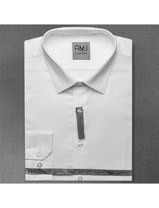 AMJ Pánská košile AMJ bavlněná, bílá tečkovaná VDB1154, dlouhý rukáv, regular fit