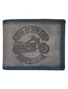 Šedá celá kožená peněženka Born to ride s motorkou s ochranou dat na kartách (RFID) FLW