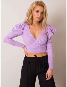 RUE PARIS Dámský fialový svetr s nabíranými rukávy -liliowy Fialová