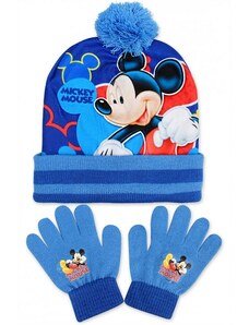 Setino Dětská / chlapecká zimní čepice + prstové rukavice Mickey Mouse - Disney -