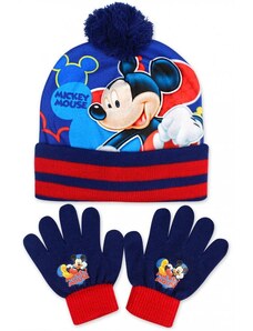 Setino Dětská / chlapecká zimní čepice + prstové rukavice Mickey Mouse - Disney -