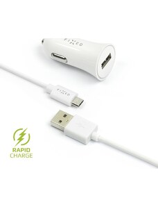 Set autonabíječky FIXED s USB výstupem a USB/micro USB kabelu, 1 metr, 12W, bílá