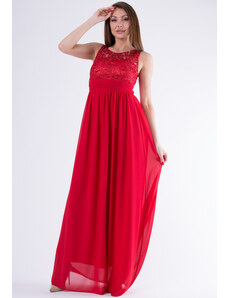 Itálie Dámské dlouhé plesové šaty u dekoltu s krajkou - červené - vel. M