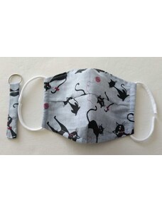 CZ Bavlněná rouška dvouvrstvá s drátkem a taška - design kočky
