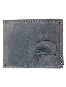 Kožená šedá peněženka z pevné hovězí kůže s kaprem FLW