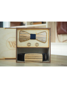 Wood Style Set Hranatý Zebráno - opasek,motýlek a manžetové knoflíčky