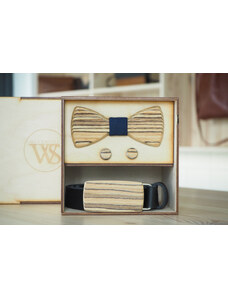 Wood Style Set Kulatý Zebráno - opasek,motýlek a manžetové knoflíčky