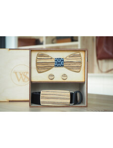 Wood Style Set Kulatý Zebráno - opasek,motýlek a manžetové knoflíčky