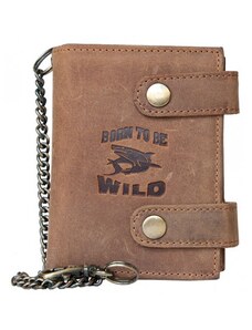 Kožená peněženka se žralokem, se dvěma upínkami a 35 cm dlouhým kovovým řetězem a karabinkou FLW