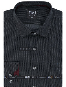 Pánská košile AMJ Comfort fit s prodlouženým rukávem - antracitová s jemným vzorem VDR1171