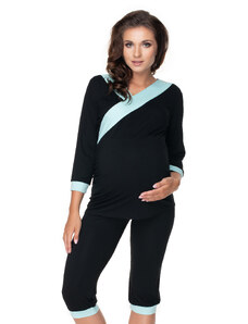 MladaModa Těhotenské pyžamo s capri kalhotami model 0153 černé