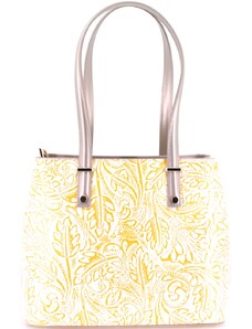 Dámská kožená kabelka s květovaným vzorem Arteddy - krémová/zlatá