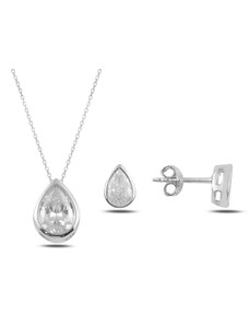 Klenoty Amber Stříbrná sada šperků zirkonová kapka- náušnice, náhrdelník