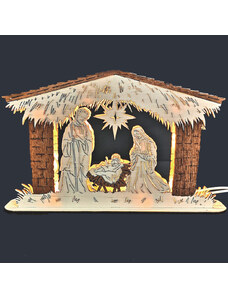 AMADEA Dřevěný svítící portál betlém, dýhový, 25 cm