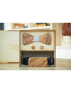 Wood Style Set Hranatý Kořenice - opasek,motýlek a manžetové knoflíčky