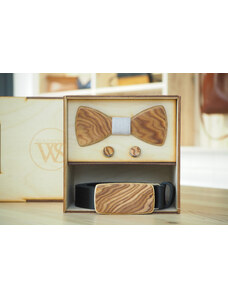 Wood Style Set Kulatý Kořenice - opasek,motýlek a manžetové knoflíčky