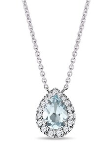 Elegantní diamantový náhrdelník s akvamarínem v bílém zlatě KLENOTA K0814022