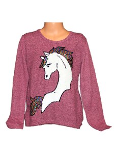 Tomurcuk Měnící svetr s jednorožcem - Unicorn - vínový 2 176