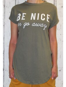 Italy Moda Dámské dlouhé tričko Be Nice - khaki