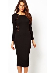Černé midi šaty s dlouhými rukávy Elegant