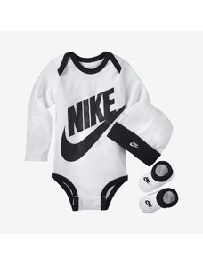 Nike futura logo ls hat / bodysuit / bootie 3pc WHITE