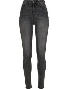 URBAN CLASSICS Ladies High Waist Skinny Jeans - black stone washed