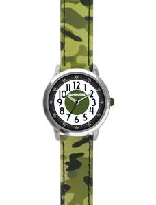 CLOCKODILE Svítící zelené chlapecké dětské hodinky ARMY s maskáčovým vzorem