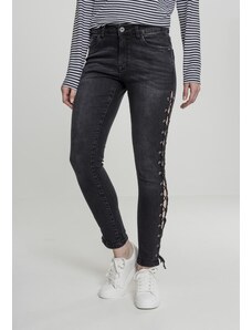 UC Ladies Dámské džínové kalhoty Lace Up Skinny Pants - černé