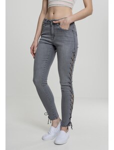 UC Ladies Dámské džínové kalhoty Lace Up Skinny - šedé