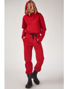 Happiness İstanbul Women's Red Nasa Printed Fleece Tracksuit