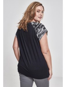UC Ladies Dámské kontrastní raglánové tričko černé/tmavé camo