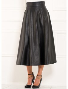 Due Linee Dámská koženková sukně do pasu - černá