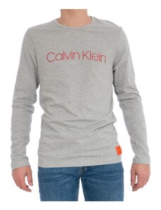 CALVIN KLEIN pánské šedé triko s dlouhým rukávem CREW NECK šedá