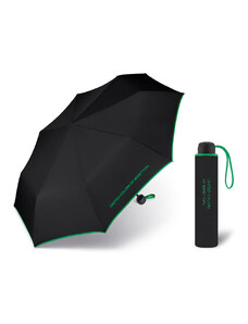 United Colors of Benetton Super Mini Black - černý deštník se zeleným lemem