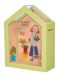 Sass & Belle Zelená dřevěná pokladnička se zahradním motivem a nápisem Plant Fund