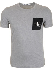 Pánské šedé tričko s barevnou náprsní kapsou Calvin Klein