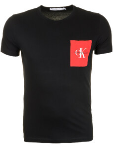 Pánské černé tričko s barevnou náprsní kapsou Calvin Klein