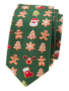 Úzká vánoční kravata Avantgard - zelená / perníček