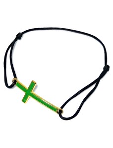 BeRare.cz│Provázkový náramek zelený kříž ze šperkařské slitiny│PROV59